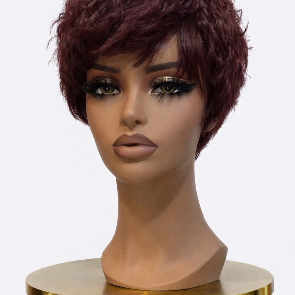 Short Textured Pixie Wig in Deep Burgundy -